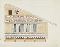 Ferme, vue partielle de la façade avec l'inscription de la maison