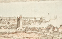 Johann Ludwig Aberli, Vue de Vevey, Detailansicht der Zeichnung in Bleistift und Aquarell