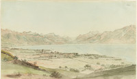 Vevey, Gesamtansicht von Norden mit Genfersee.