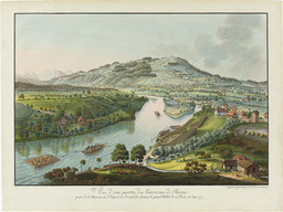 Bern, Aussicht von Albrecht von Hallers Haus auf Aare und Gurten